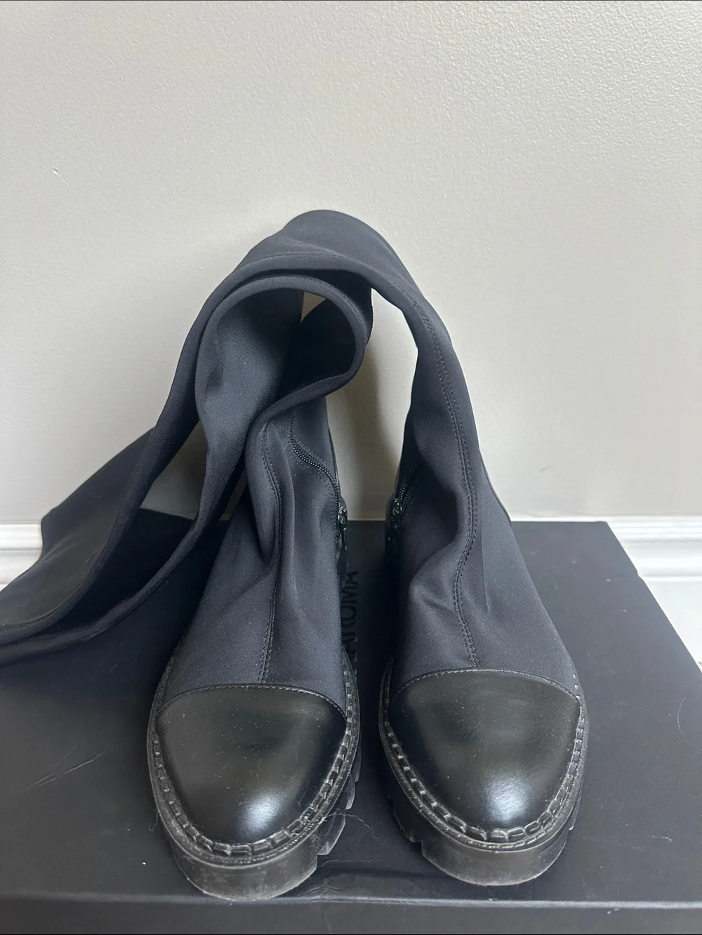Zara Black Over-the-Knee Stretch Sock Boots